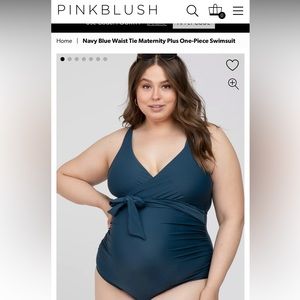 Navy Blue Waist Tie Maternity Plus One-Piece Swimsuit PINKBLUSH 3x